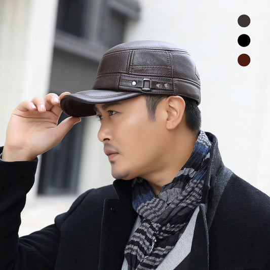 🎊Year-End Sales - 69% OFF 🎊PU Leather Flat Top Warm Baseball Cap